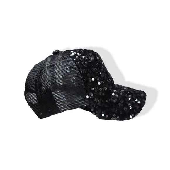 Sparkly Black Sequin Snapback Hat - Picture 2 of 4